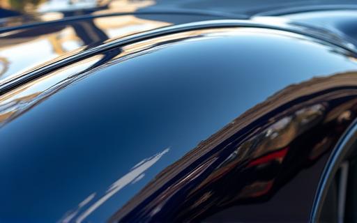 Primo piano di una vernice auto altamente lucidata e riflettente